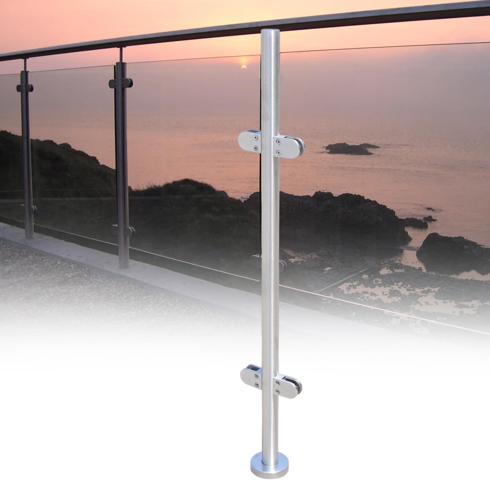 316 Stainless Steel Glass Balustrade with Glass Clamps and Rubbers,1100mm Middle Post Balustrade Posts Glass Railing Column Outdoor Handrail,fits 10~12mm Toughened Glass (Middle Post)