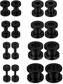 Lcolyoli Surgical Steel Screw Fit Ear Gauges Kit - 8 Pairs Tunnels Plugs 14G-00G Earlobe Stretching Jewelry for Men Women