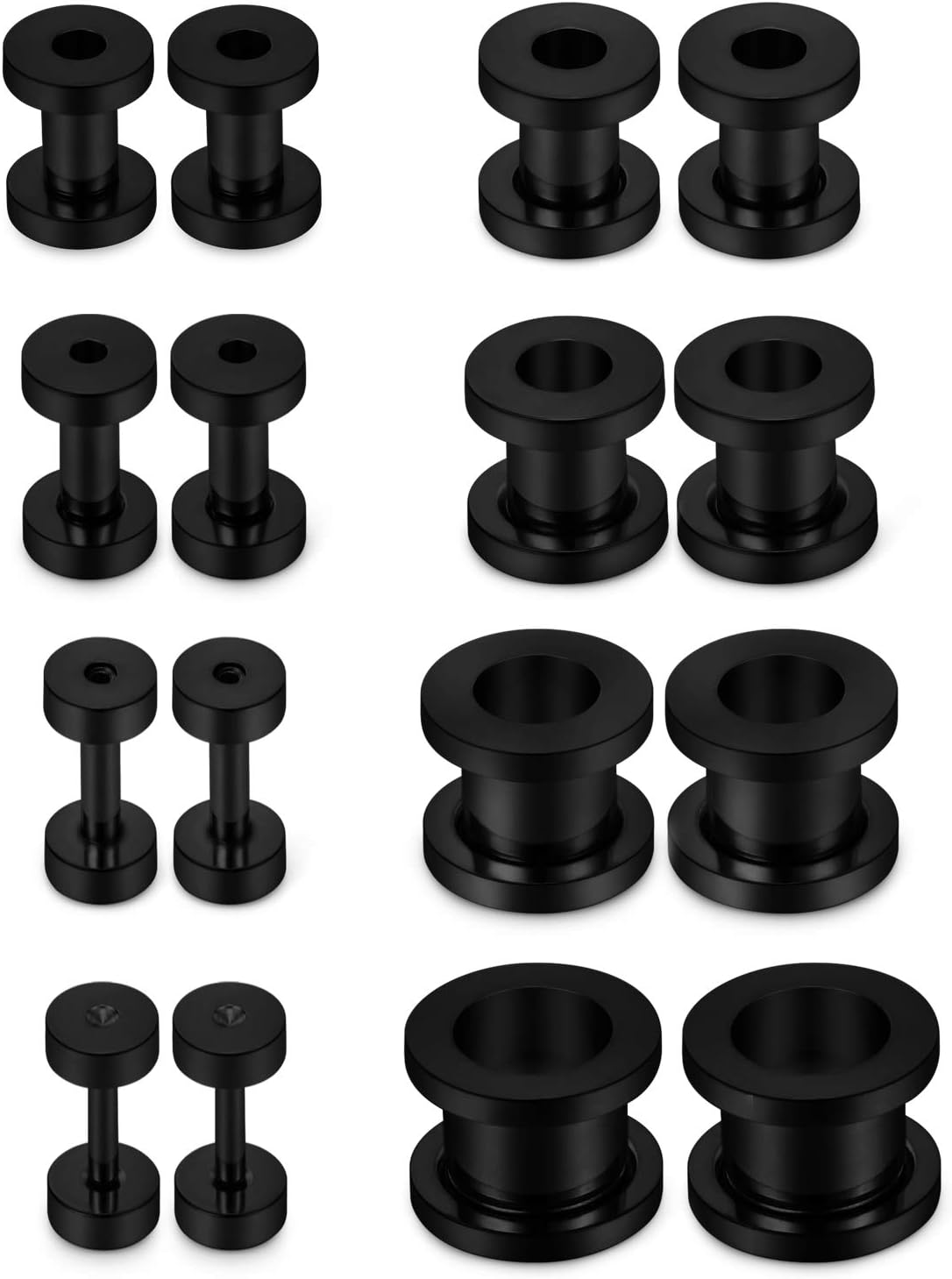 Lcolyoli Screw Fit Ear Gauges Kit Surgical Steel Tunnel Expander Earrings Earlobe Plugs Stretching Body Piercing Jewelry Set for Women Men 14G-00G 8 Pairs