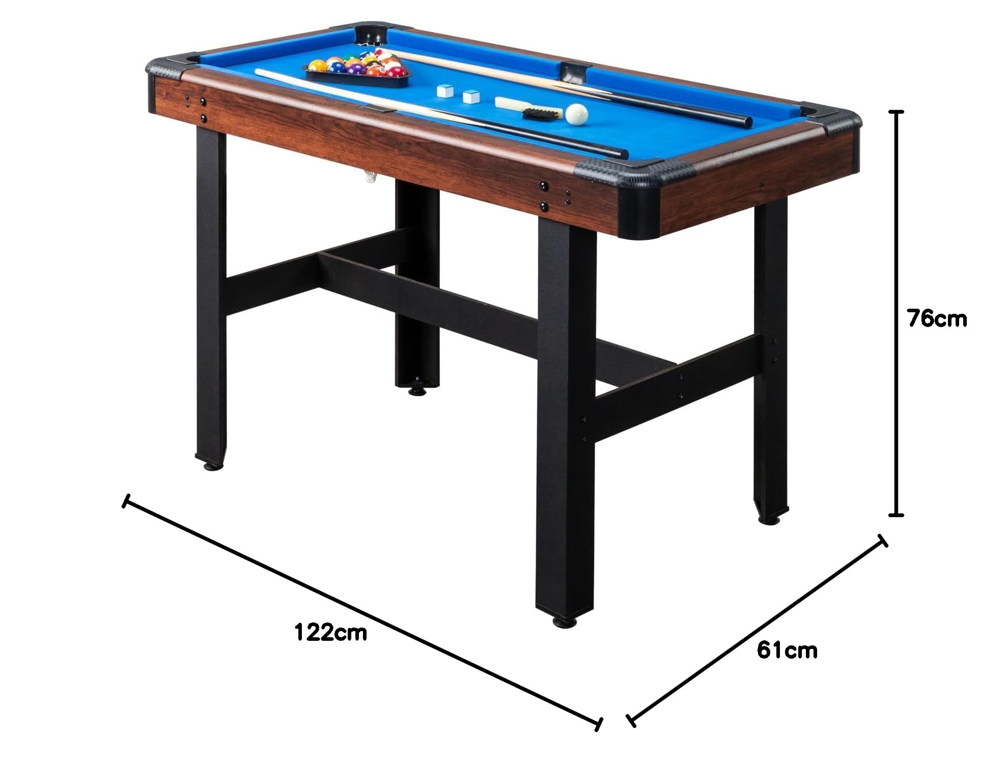 Bonnlo Billardtisch mit Zubehör (2 Queues, 1x Satz Billardkugeln, 1 Kreiden & Dreieck & Bürste), Tischbillard klappbar für Kinder & Erwachsene, 122x61x76 cm, Blau