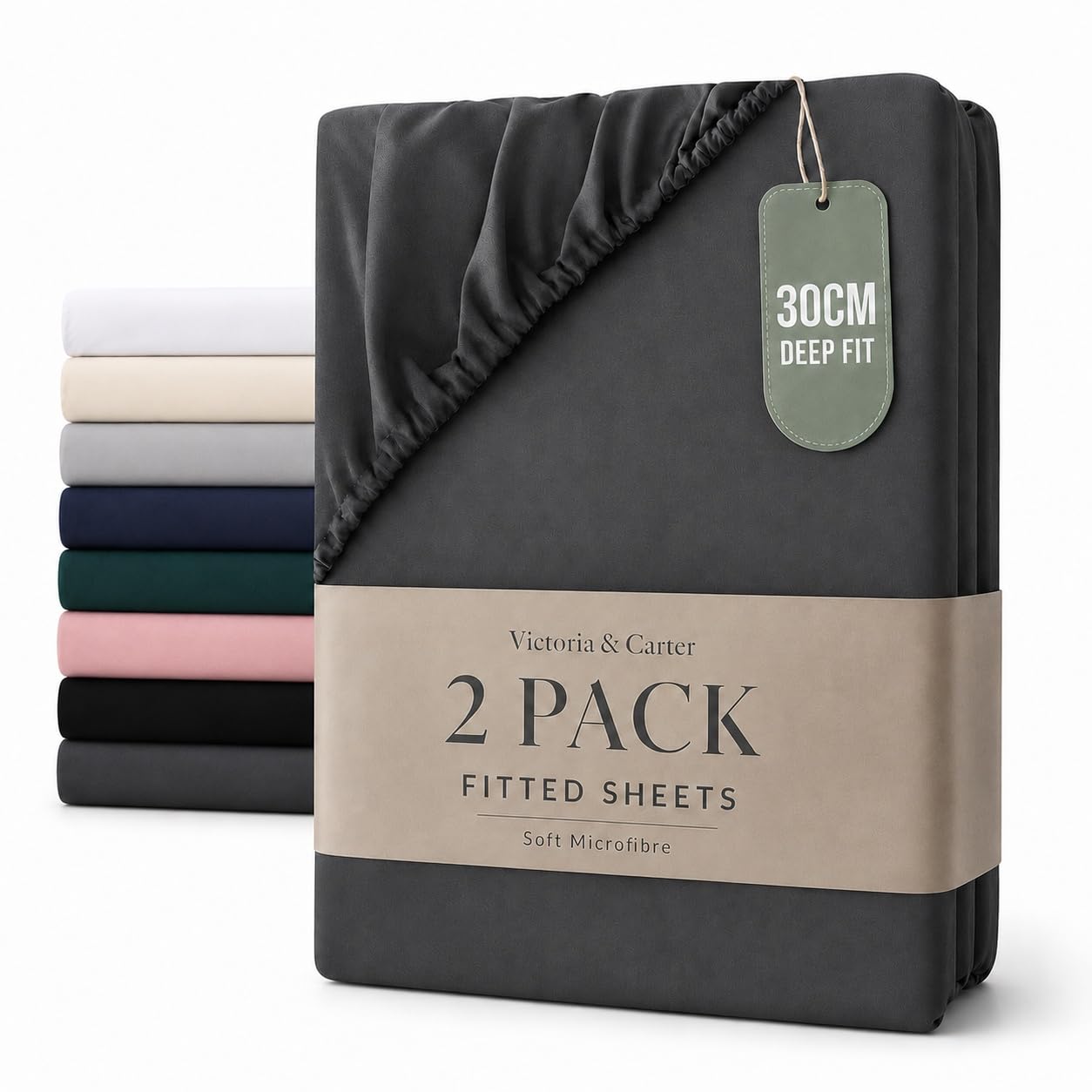 2 Pack King Fitted Sheet (30cm) - Ultra Soft Microfibre Bed Sheets, Elasticated Corners, Wrinkle-Free, Shrink and Fade Resistant, Breathable for King Beds (King, Charcoal Grey) — image 1