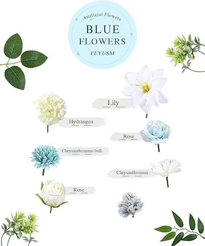 Miniatura 6 de Flores artificiales, 57 piezas, flores falsas, flores sintéticas para ramos de boda, centros de mesa, despedida de soltera, decoración de mesas de