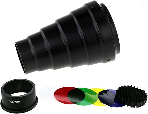 Haoge Kit de filtro cónico de metal con rejilla de panal y filtro de gel de color para Balcar Paul C Buff AlienBees Alien Bees Einstein White