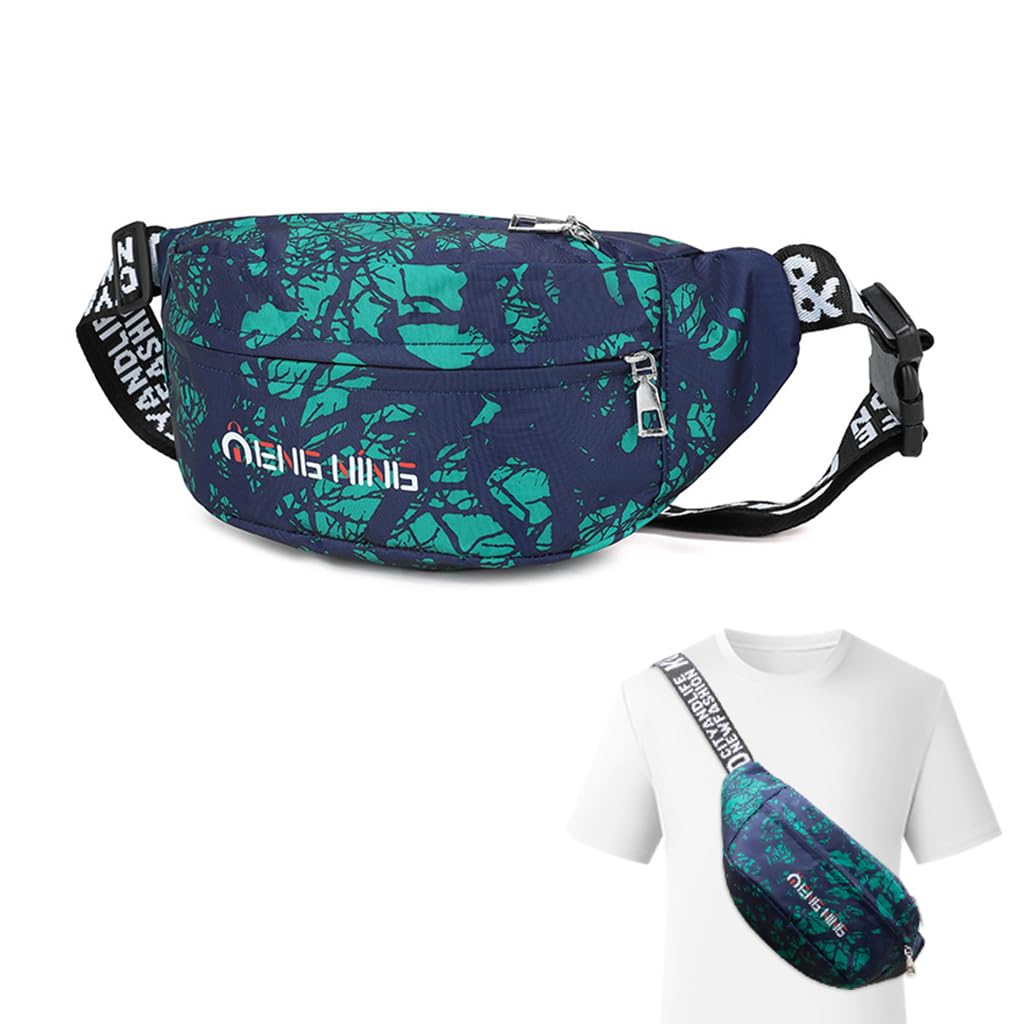Waist Bag for Men, Double Layer Fanny Pack Phone Sling with Adjustable Strap, Green Cracked Print, Durable Oxford Fabric, Versatile for Travel, Gym, Daily Use-image-28