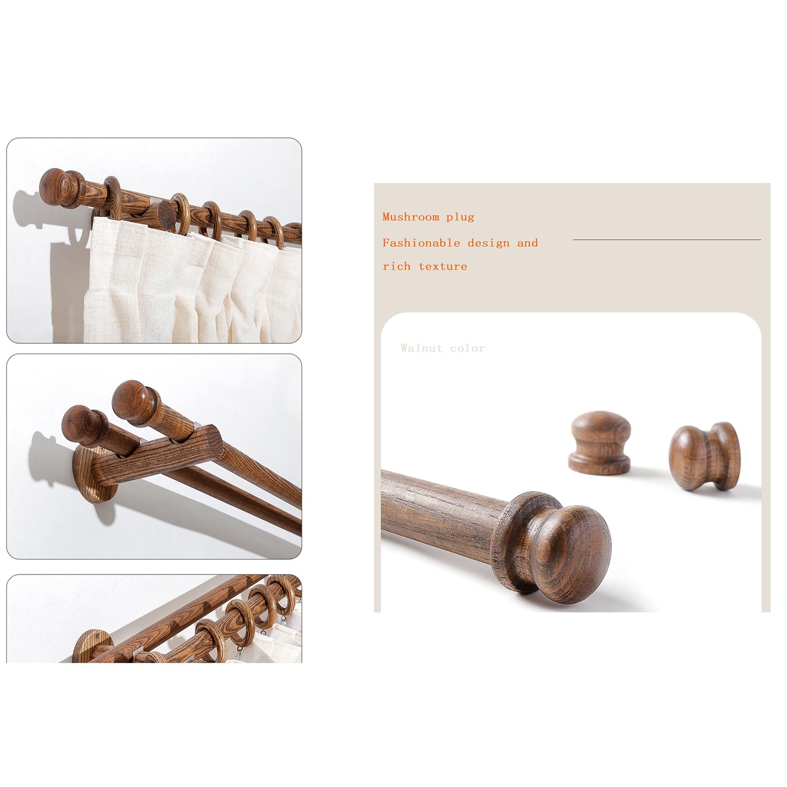 Tringle à rideaux réglable en bois 100-320 cm avec 2-3 supports, idéale pour stores simples et doubles, décoration d'intérieur élégante, installation facile, tringle double de 140 cm incluse