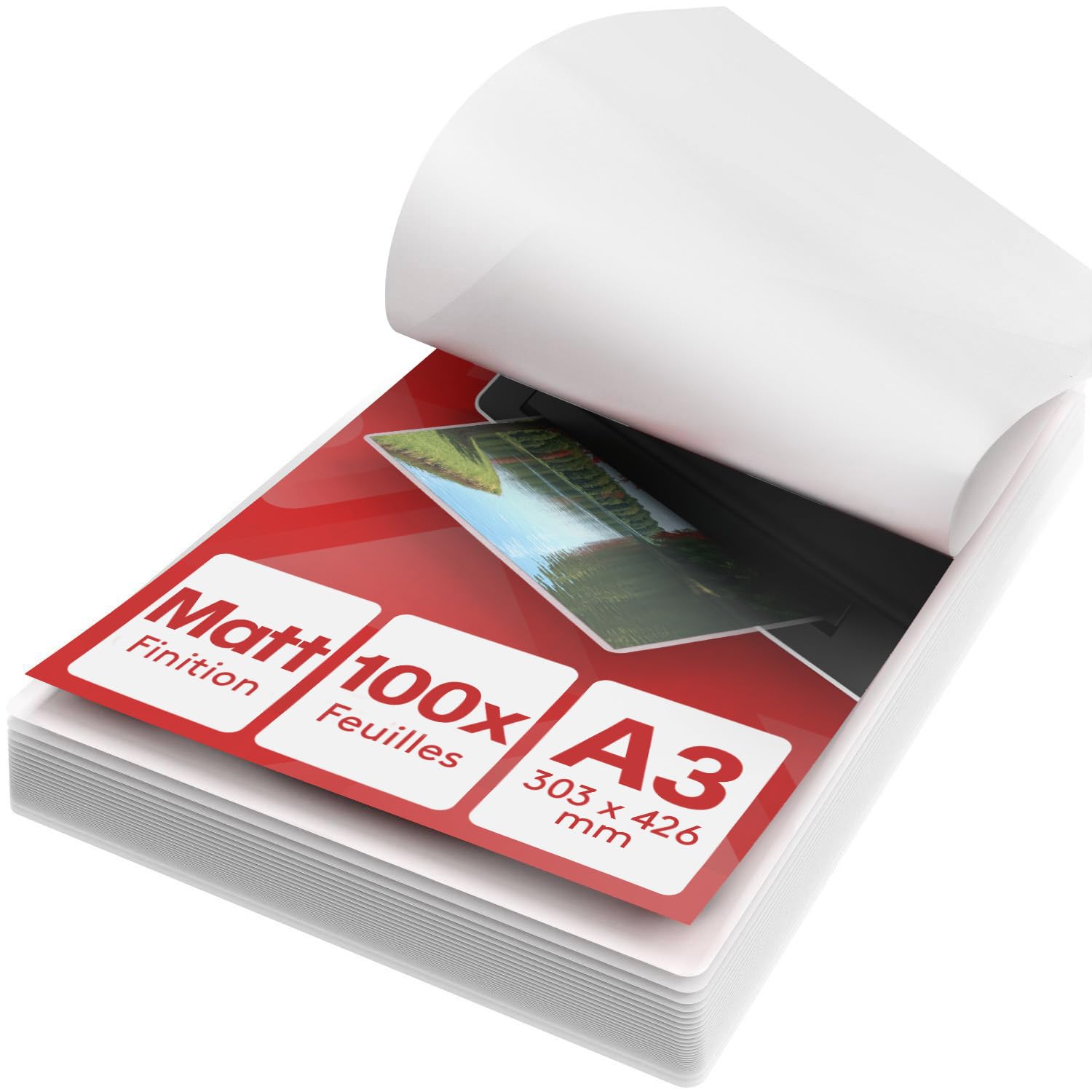 ACROPAQ Feuille plastifieuse A3 Mat - Pack de 100 pochettes de plastification, 100 micron, Anti-reflets, Finition mate, Anti-traces de doigts, Coins arrondis - Pochette a plastifier