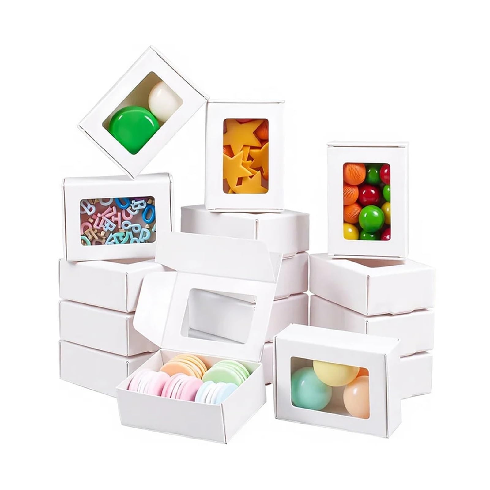 Caja Para Tartas 50 cajas de papel kraft blanco con ventana for guardar dulces, chocolates y pasteles en fiestas repostería(Color 2)