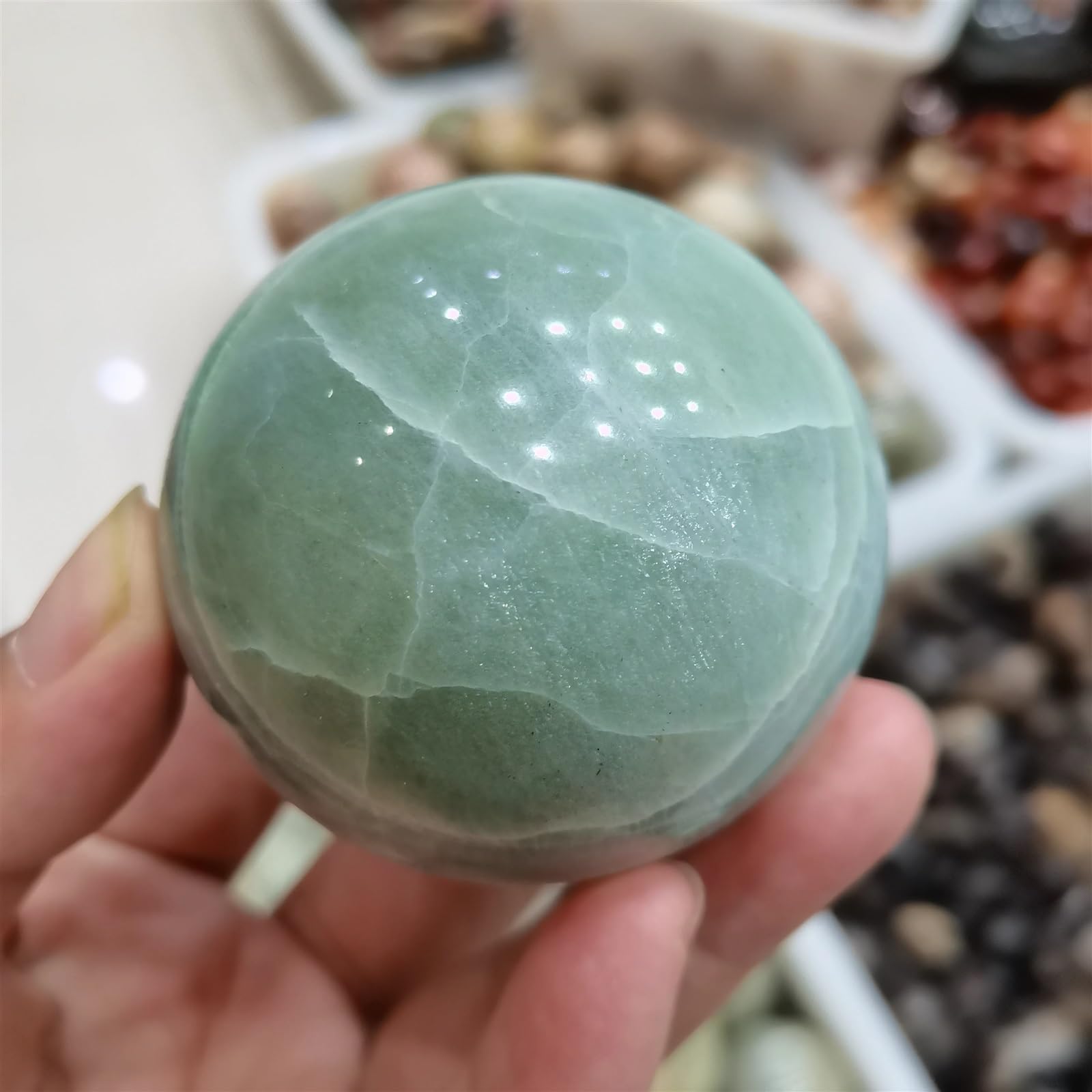 SSOPTMCB Stone Polished Green Moon Ball Crystal Decorative Ball(61-70mm) Gemstone Stone