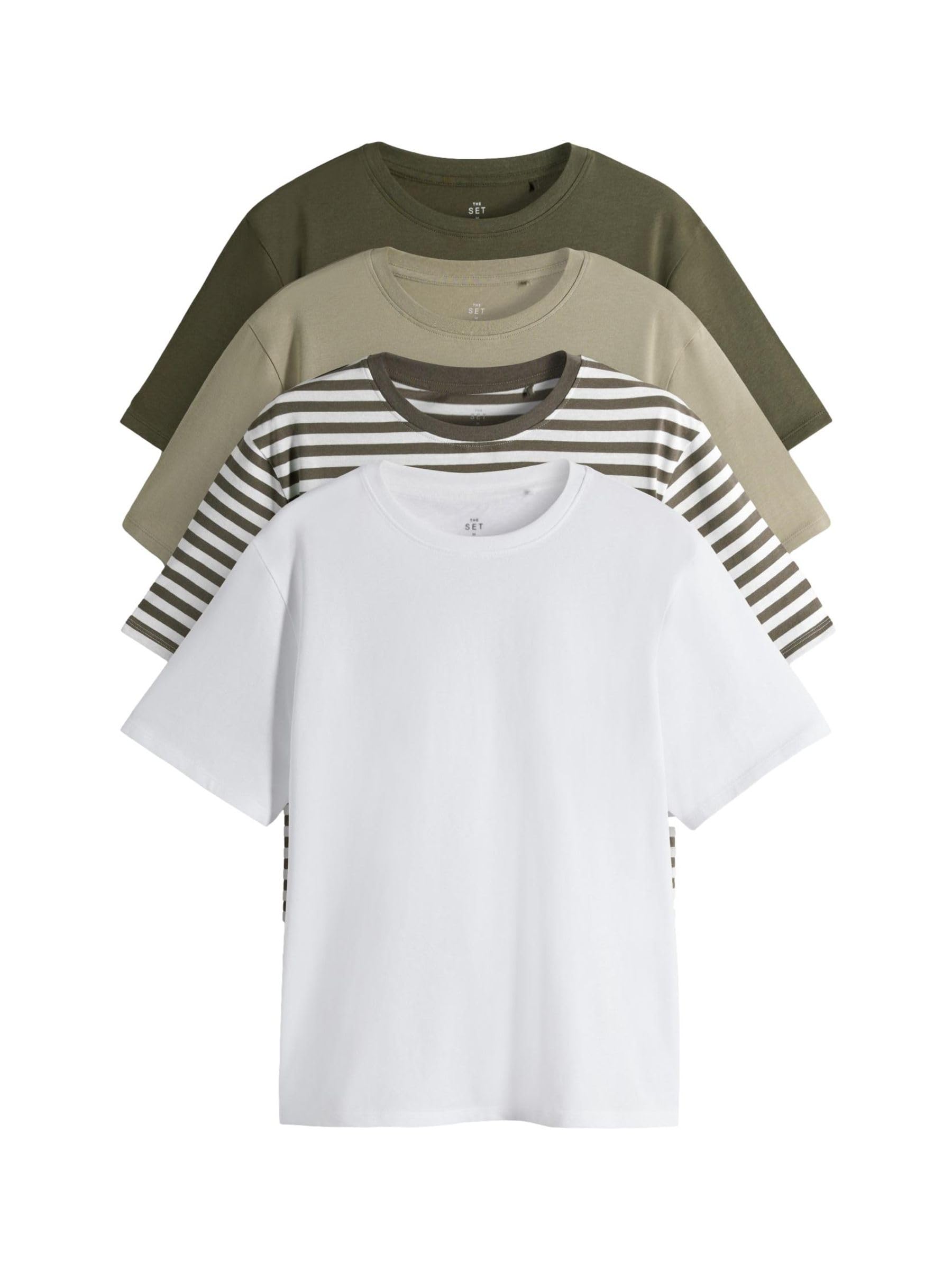 The Set The Set Short Sleeve Tees White/Stripe/Khaki/Light Khaki Product Description
