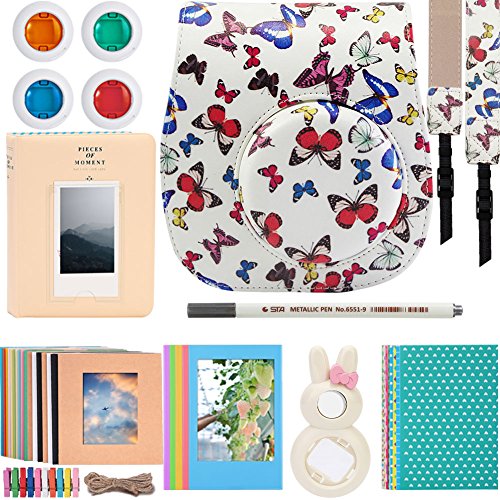 Katia Instant Camera Accessories Bundle Compatible for Fujifilm Mini 11 Instant Film Camera. Includes Camera Case, Album, Frame, Stickers, Strap,etc-P (Pure White)