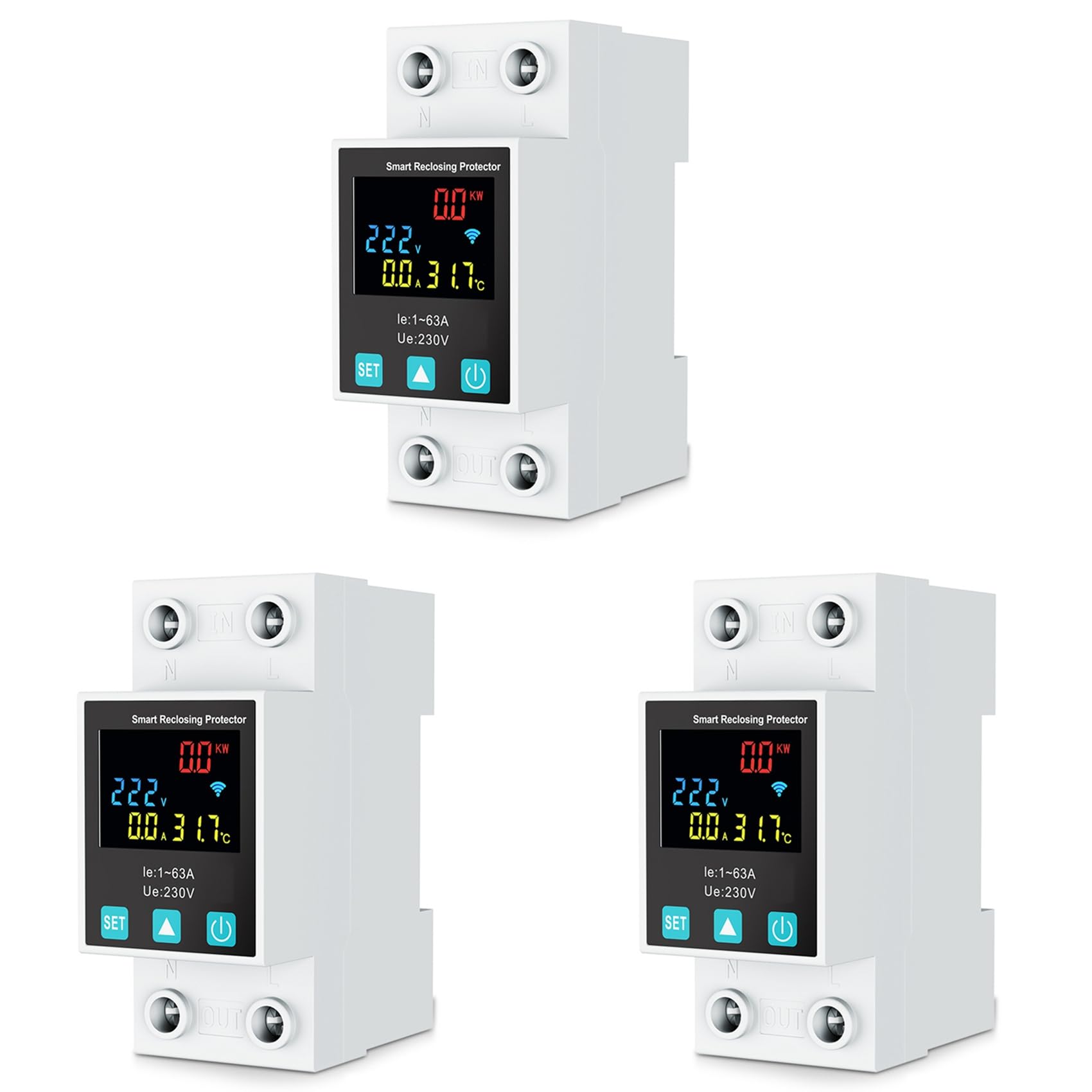 Jnchdghwa White 3X Zigbee Tuya 2P/63A Circuit Breaker Earth Leakage Over Under Voltage Protection Protector Relay Meter