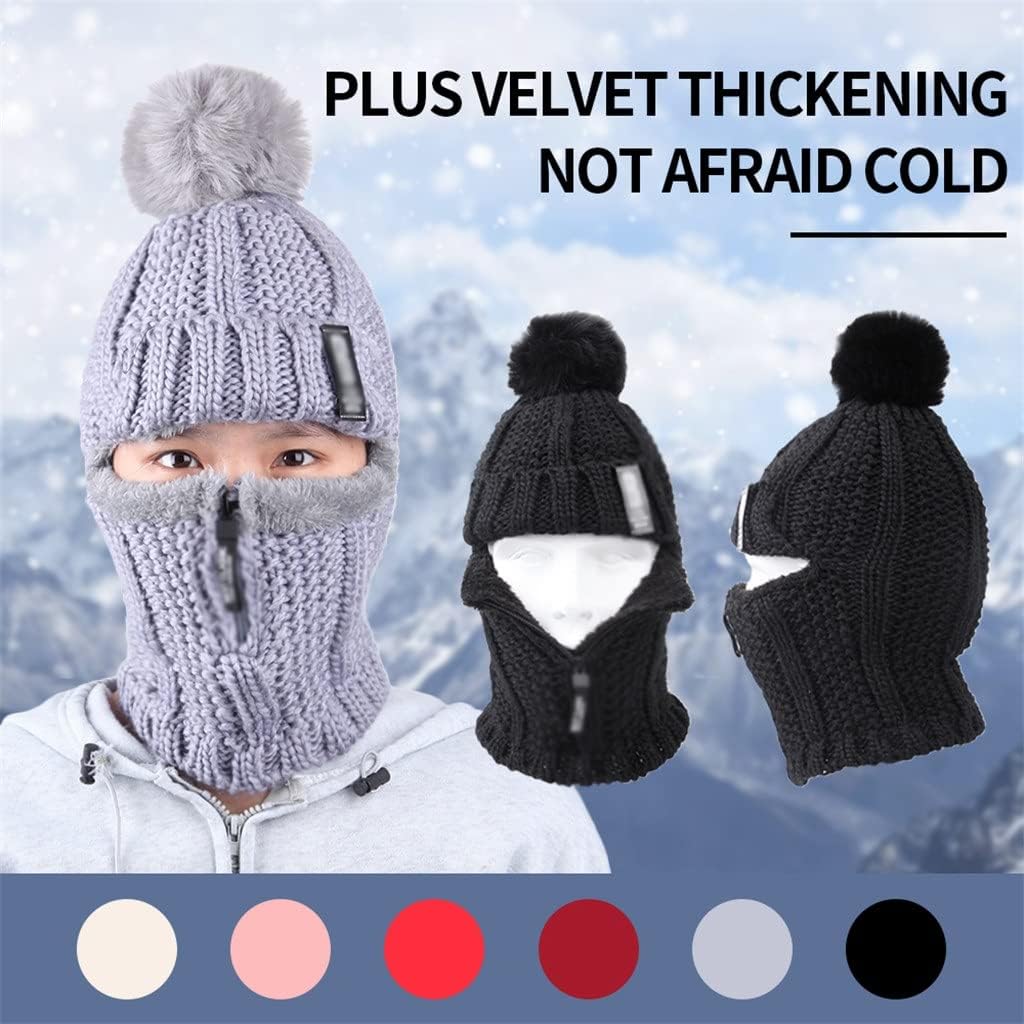 Women Winter Knitted Wool Ski Hat Scarf Set Windproof Outdoor Warm Thick Siamese Balaclava