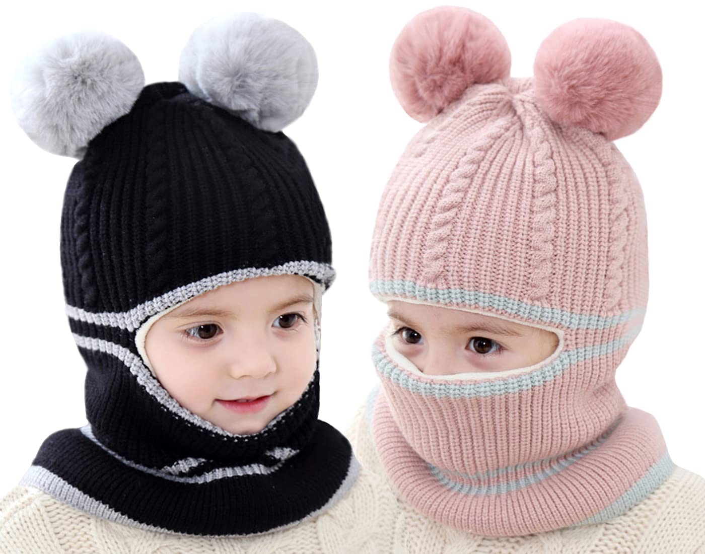FURTALK Bonnet D'hiver Pour Enfants Bonnet Doublé En Coton Pour Bébé Fille Et Garçon Bonnet à Pompon Amovible 3-24 Mois/2T-8T