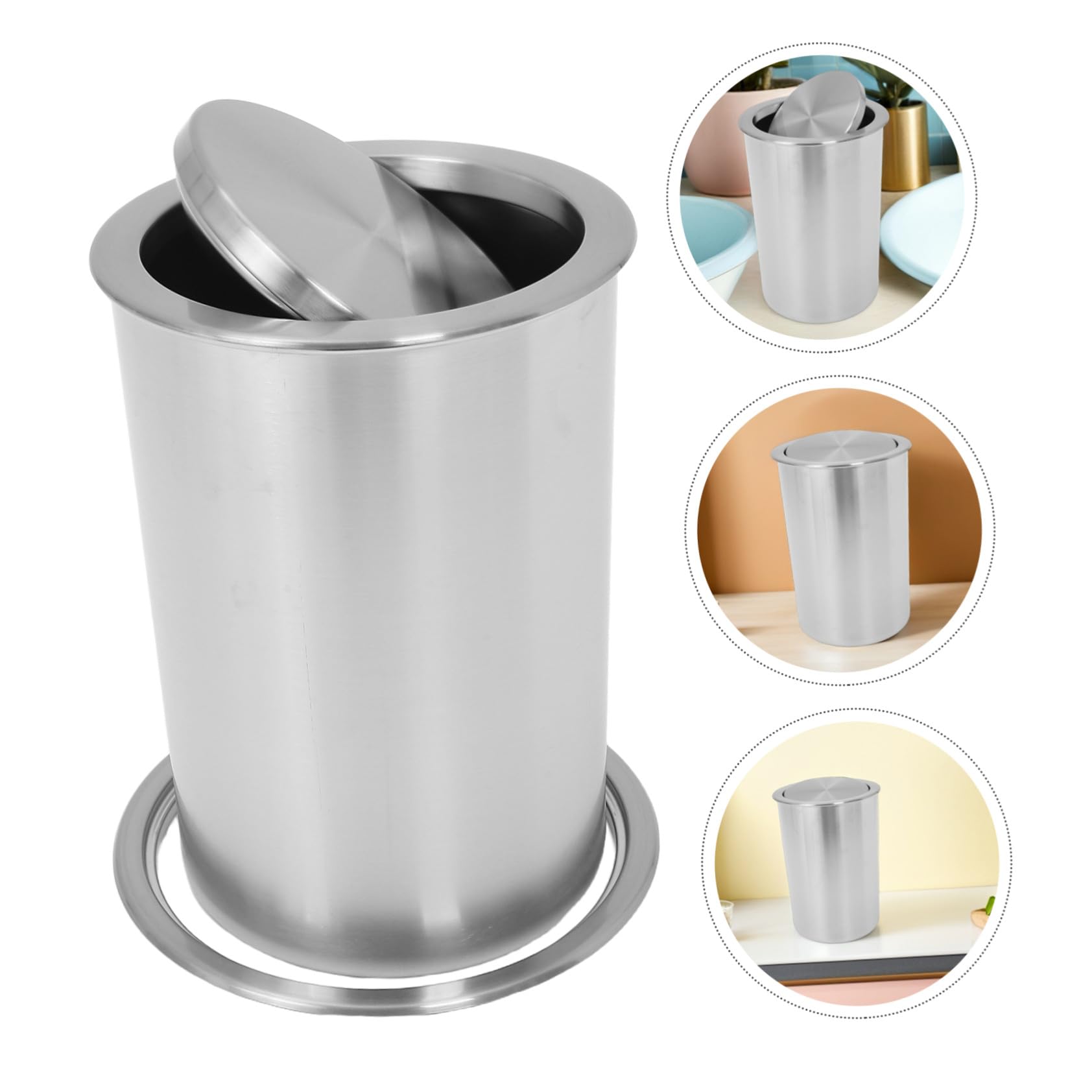 STOBAZA Cubo de Basura de Acero Inoxidable Empotrado para Encimera con Tapa Abatible, Diseño Redondo Moderno y Silencioso Adecuado para Baño y Cocina