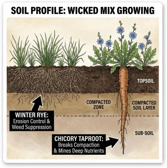 Old Cobblers Farm™ Winter Rye + Chicory Seed Mix – 60/40 Blend for Wildlife Plots, Soil Health & No-Till Cover Cropping – Drought & Frost Resistant, Cool Season Growth (10 lbs)