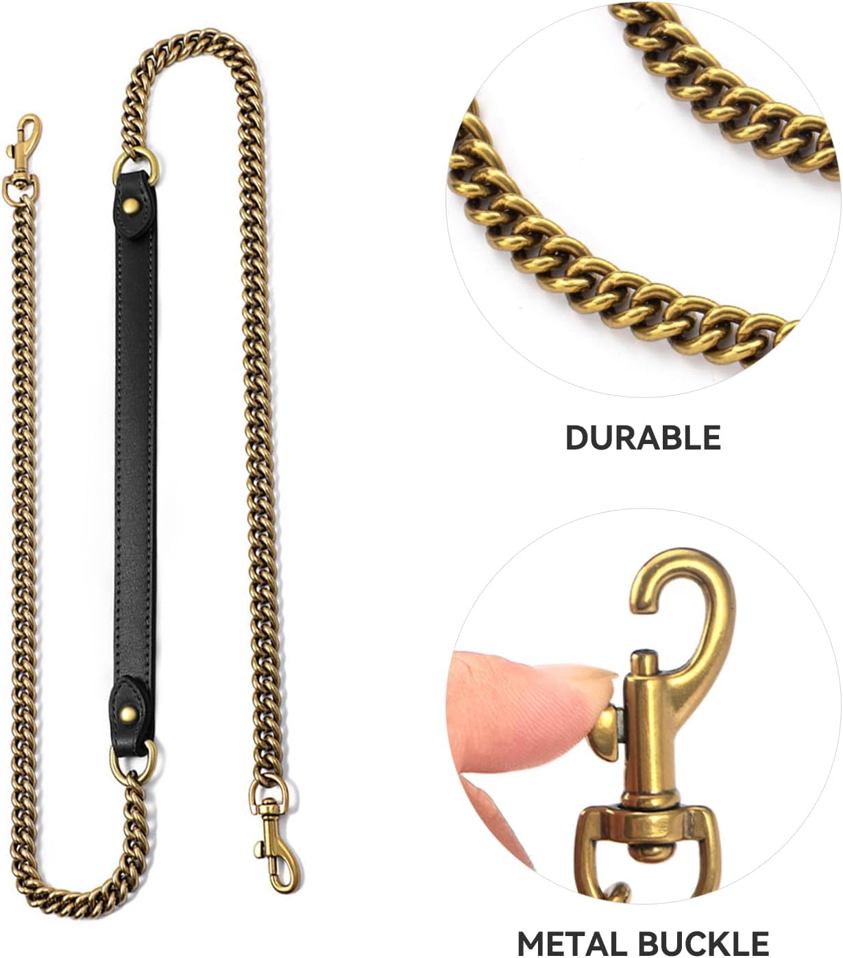 jiesinlov Purse Leather and Chain Bag Shoulder Strap Replacement Crossbody for Handbags,43 Inches in Length(Gilt-Black)