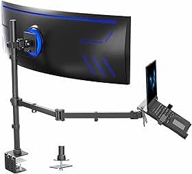 VIVO Monitor Ultrawide + suporte para laptop para telas de até 49 polegadas e laptops de 10 a 15,6 polegadas, visualização de tela dupla, articulação suave, preto, STAND-V113L