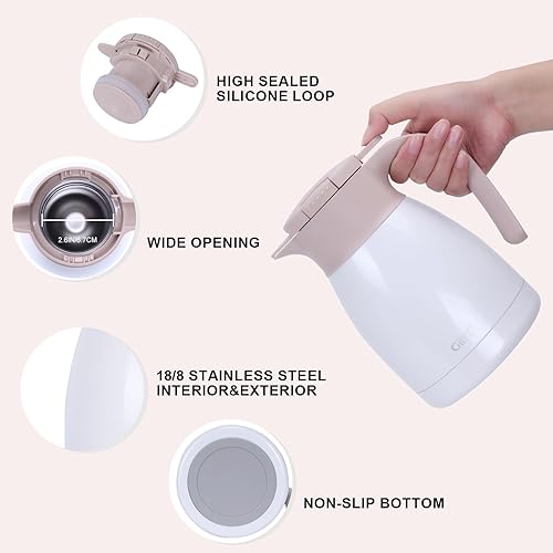 Miniatura 76 de Jarra térmica de acero inoxidable para café, termo de doble pared sellado al vacío, 12 horas de retención de calor Negro