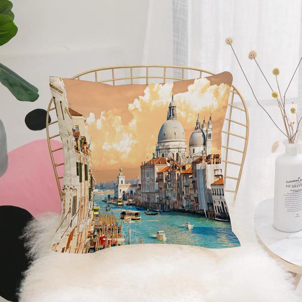 HYMSXW Cushion Cover,Throw Pillow Case Home Decorative for Living Room Bedroom Sofa Chair 20X20 Inch,City, Venice Italian cityscape of Grand Canal, Boats Navigate the Blue Waters B,Pillowcase 50X50cm