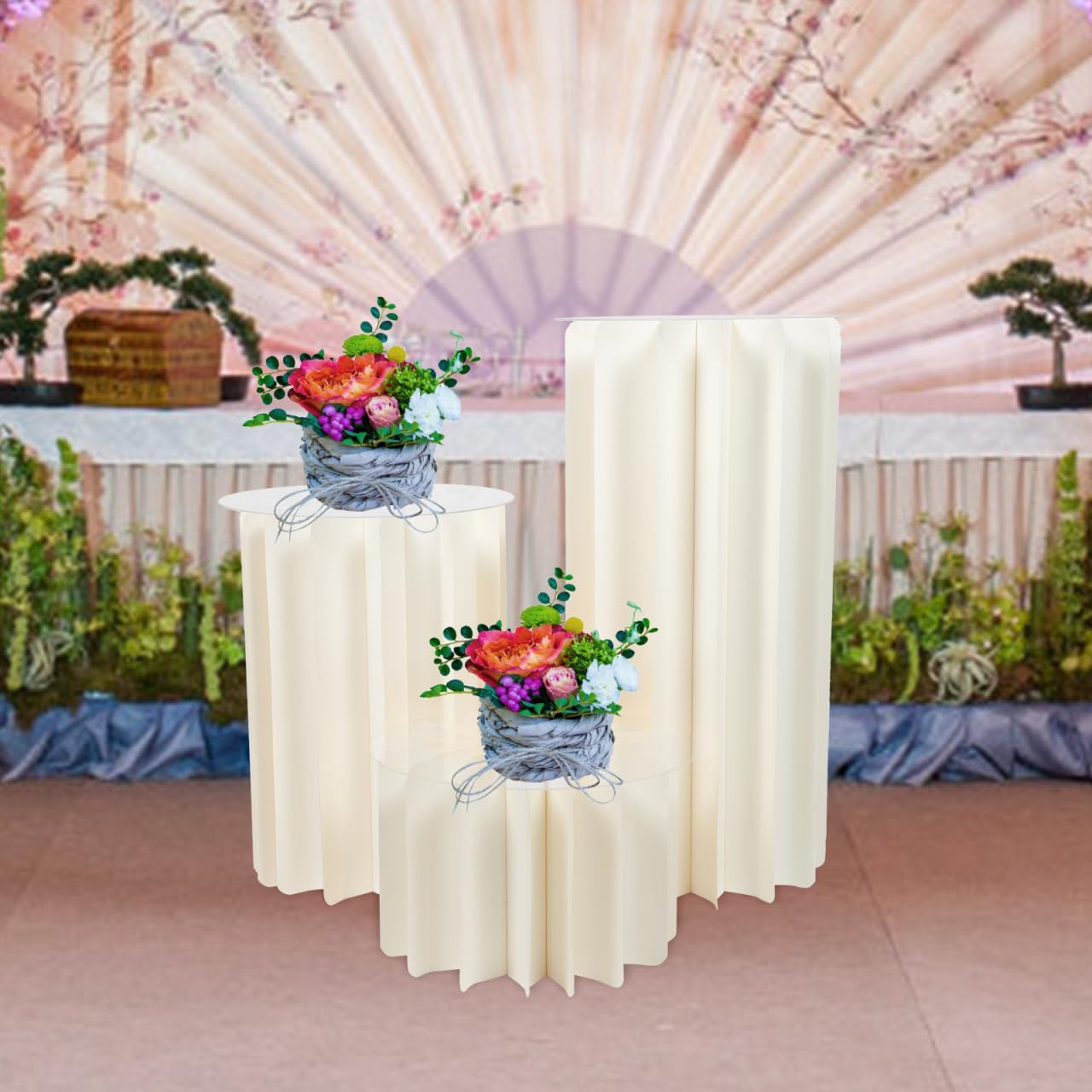 TOPBATHY Colonne Romaine Pliable en Papier avec Couvercle Acrylique 22.64 X 11.81 in Pilier Décoratif Élégant pour Mariage Présentoir De Dessert Et Événements