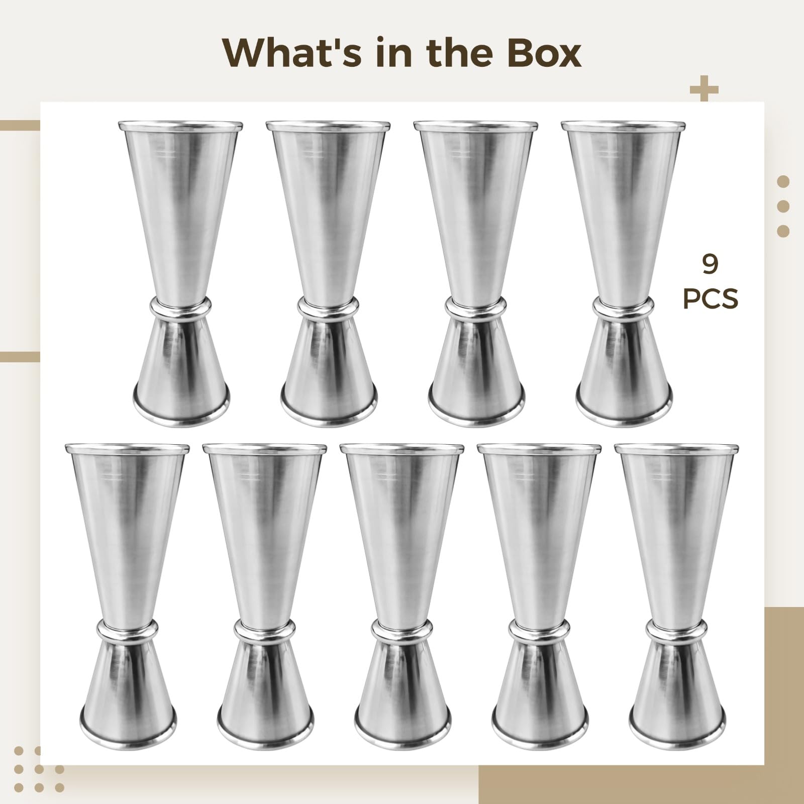 9 STK. Bartender Messbecher, doppelseitiges 1 oz 2 oz Jigger Set aus Edelstahl, Barwerkzeug für Cocktails und Getränke, zum genauen Mixen und Dosieren
