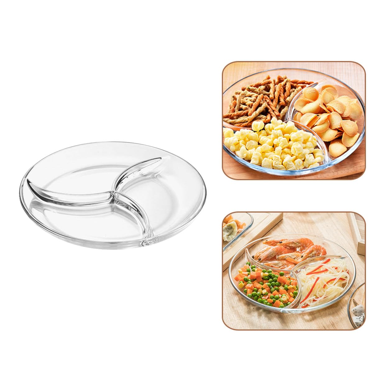 Veemoon Plateau de Service Léger et Gain de Place en Verre Trempé Multi-compartiments pour Fruits, Desserts et Snacks, Maison et Restaurants Occidentaux