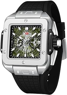 ساعة يد مربعة عصرية كوارتز بسوار سيليكون للرجال (كرونوغراف/مقاومة للماء/مضيئة/تقويم) من ام اف ميني فوكس