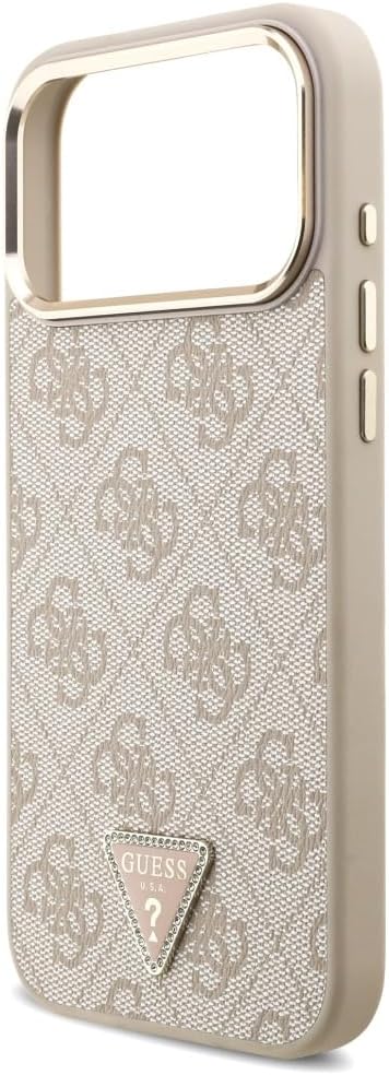 CG MOBILE Guess 4G Triangle Logo Phone Case Compatible with MagSafe for iPhone 17 Pro Max (Pink/Gold)