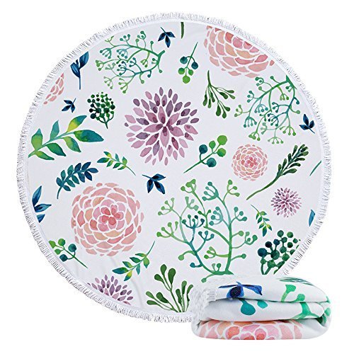 Violet Mist Round Beach Towel Flower Round Mandala Beach Blanket 60 inch Oversized Microfiber Blanket Extra Large Swim Pool Bath Circle Towel with