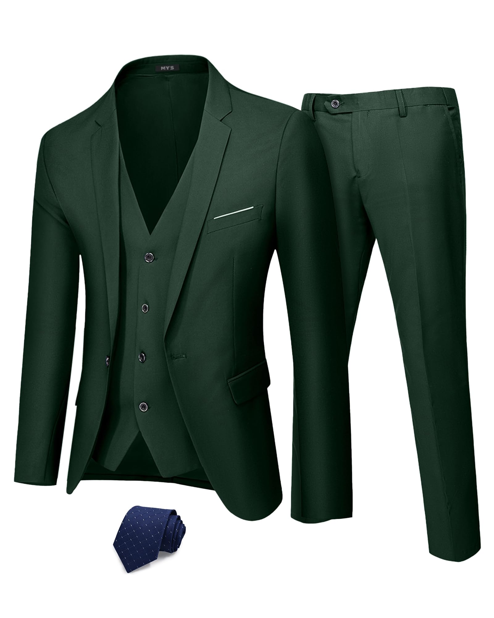 MY'S Men's 3 Piece Slim Fit Suit, One Button Jacket Blazer Vest Pants Set and Tie