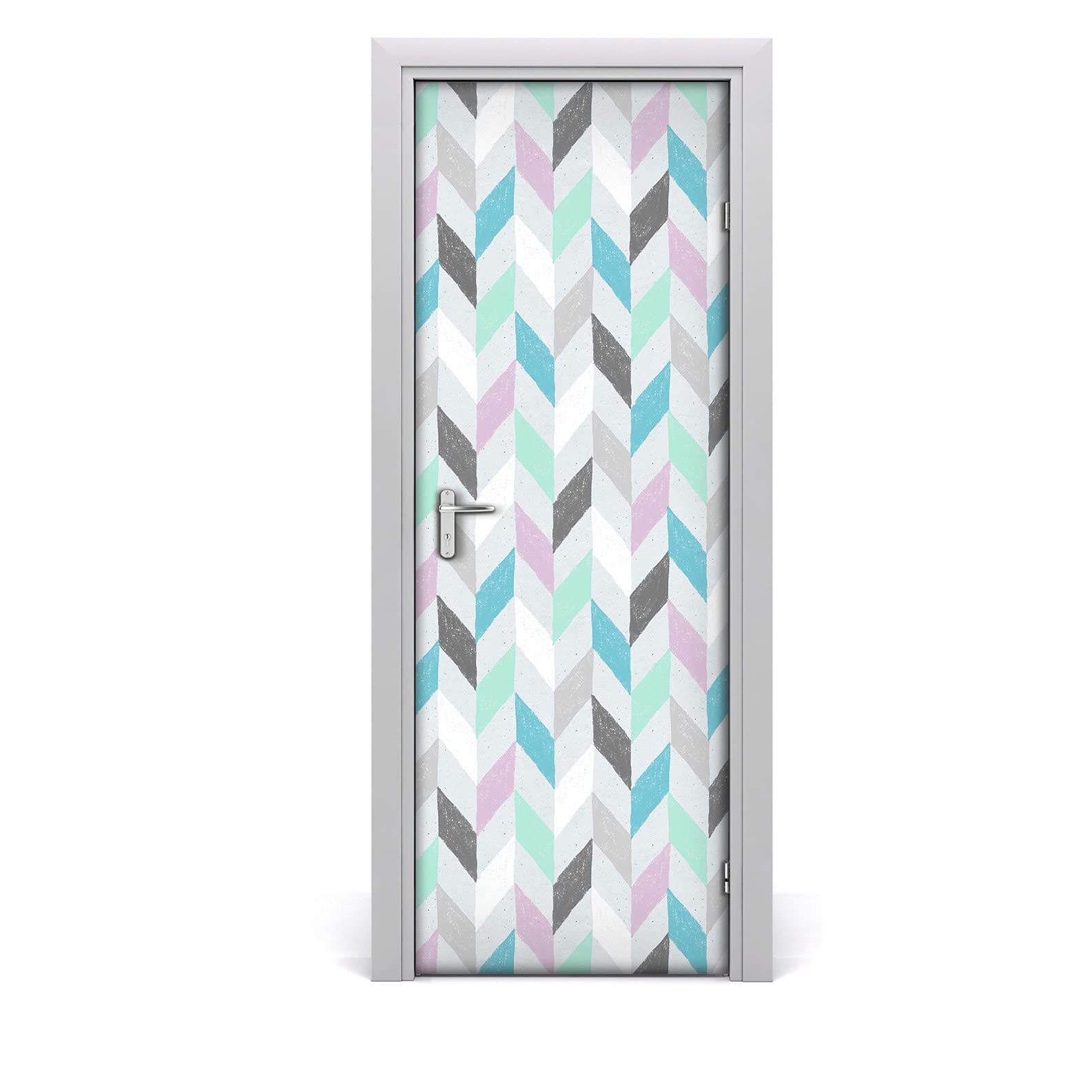 Papier peint sur la porte lavable 85x200cm style chevron pastel