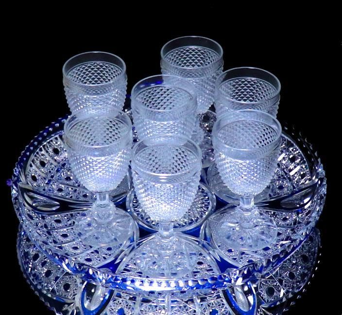 オールド・バカラ 青色装飾 2kg33.5cm プレート 特大皿 アンティーク オールド・バカラ 青色装飾 2kg33.5cm プレート 特大皿 アンティーク