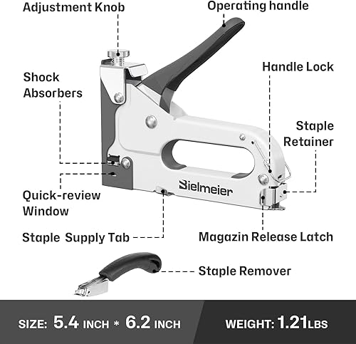 Miniatura 5 de Bielmeier Pistola de grapas 4 en 1, pistola de grapas para tapicería resistente con 4000 grapas, clavadora manual de ajuste de potencia para madera,