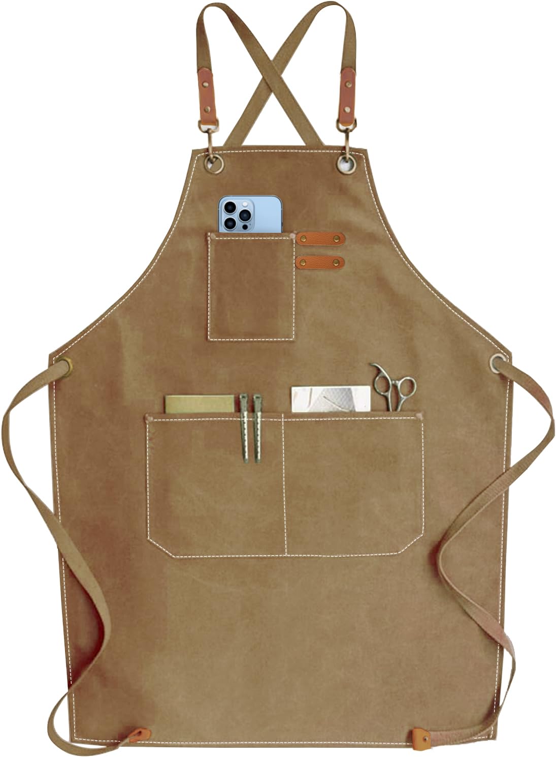 Carrotez Cotton Cross Back Adjustable Apron, Barber Apron with Pockets, Canvas, M-XXL, Cappuccino