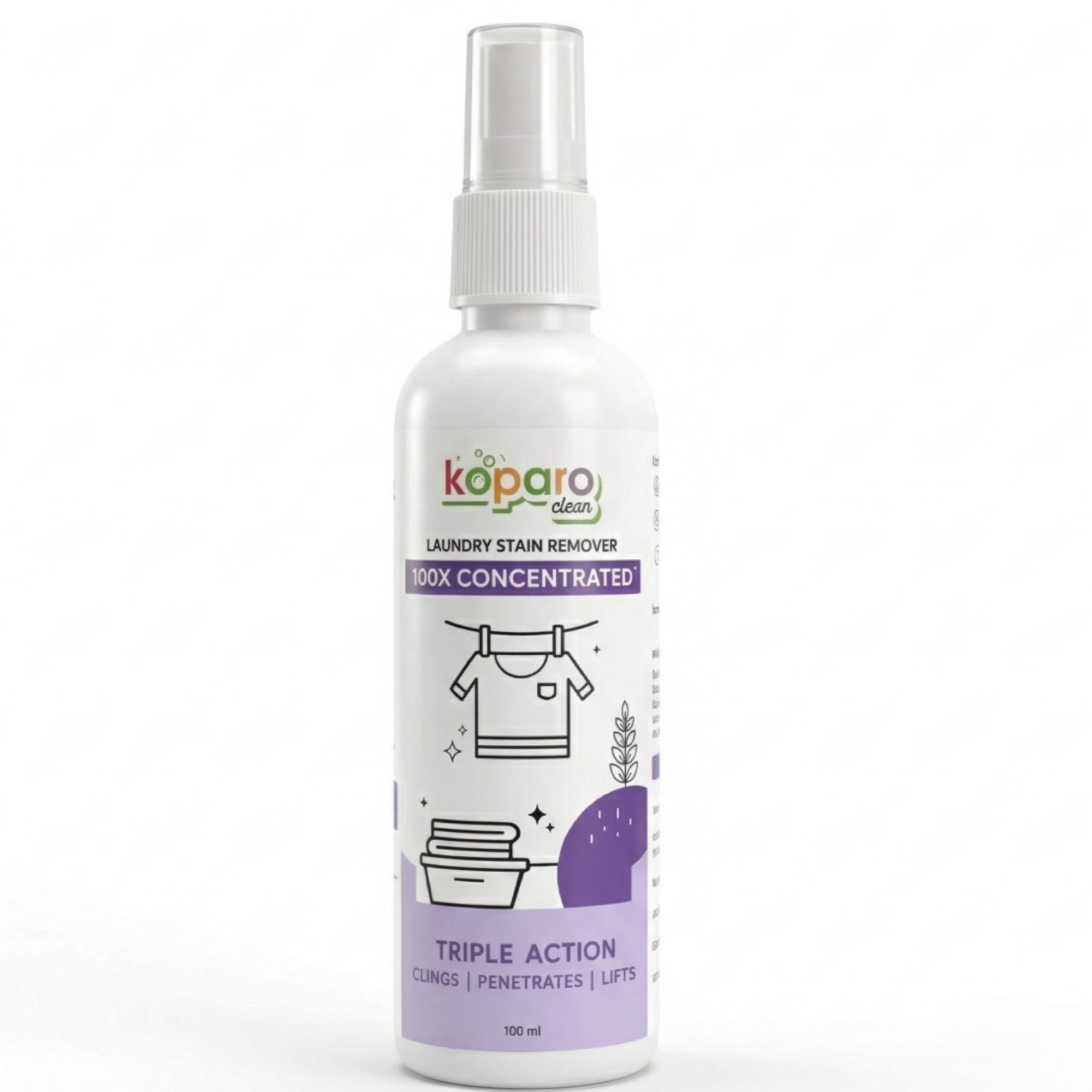 Koparo Instant Stain Remover For Clothes | 100Ml | Fabric Stain Remover Spray For Fresh & Old Stains Like Food, Tea, Coffee, Ink, Grease, Makeup & Everyday Fabric Stains | Colour-Safe Formula