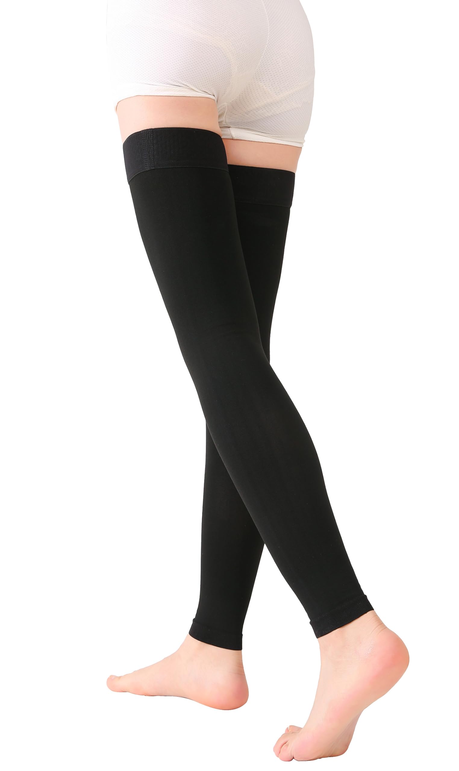 TOFLY Calze a Compressione Autoreggenti, Opache, Maniche a Compressione Senza Piede, Classe II da 15-20 mmHg Compressione Graduato con Banda in Silicone, Calzini per Compressione, Black XXL