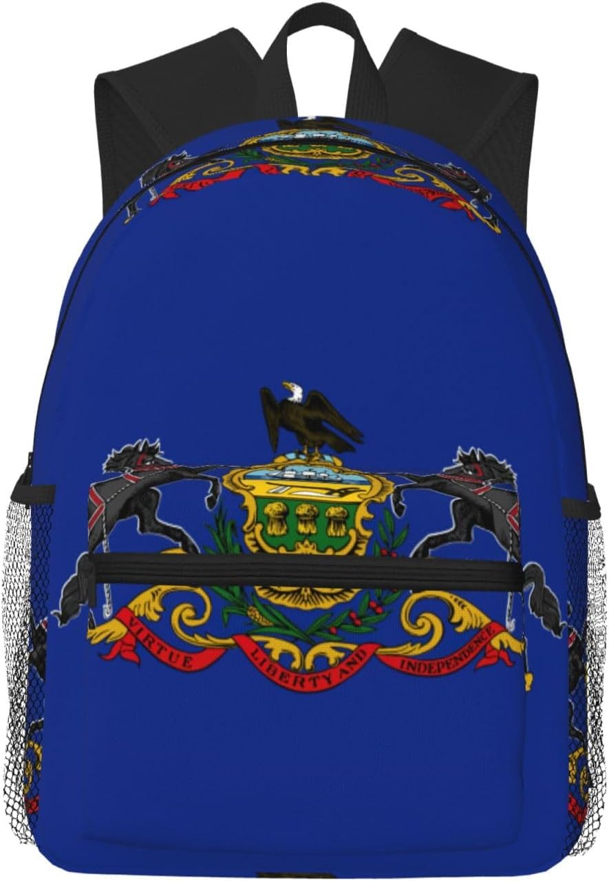 Pennsylvania State Flag College Backpacks,Backpacks With Pockets, Lightweight Bookbag For College for Women Men