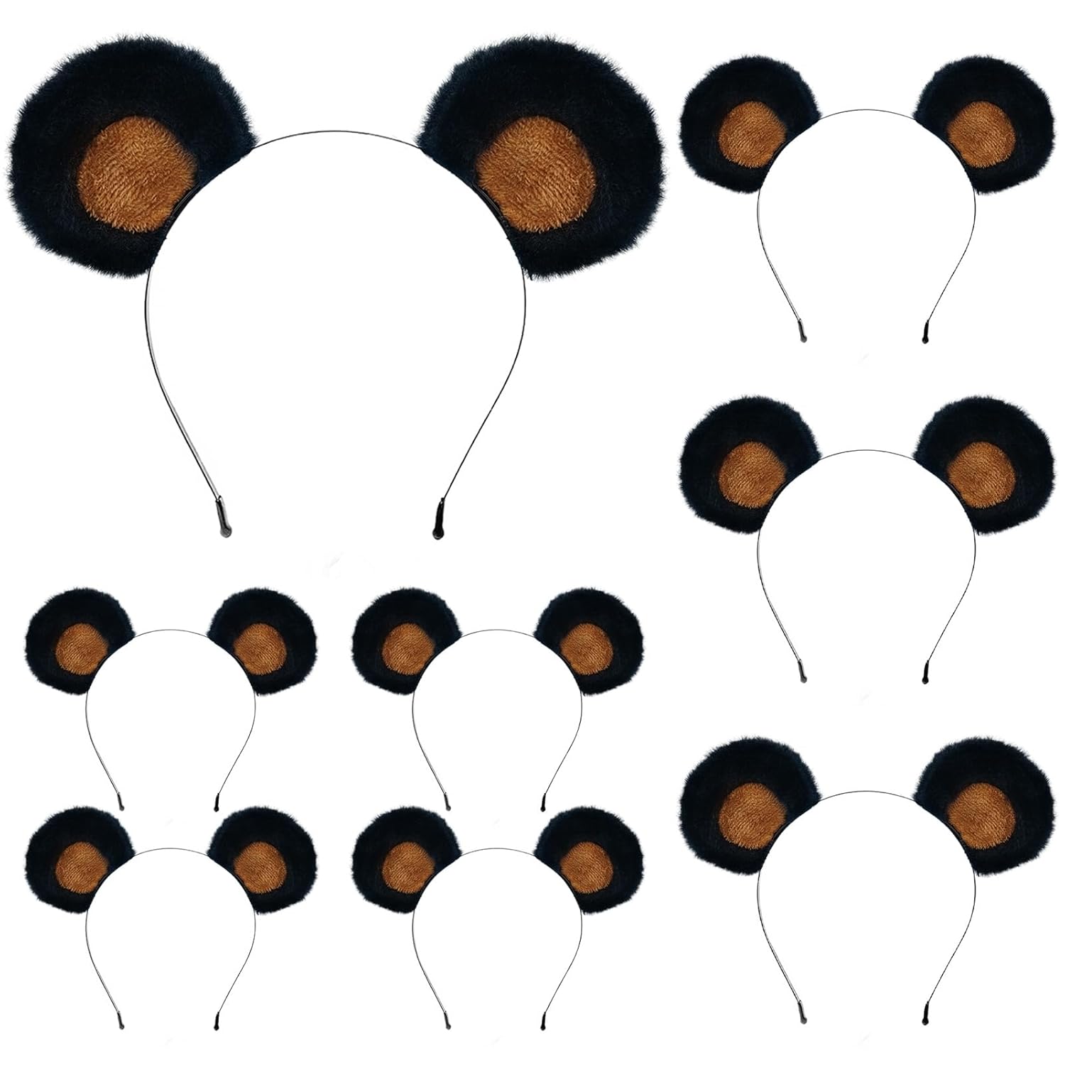 SIOTMERA 8 Pack Bear Ears Headband Black, Cute Care Movable Hairband Adult with Animals Costume, Soft Makeup Fashion Head Wear for Washing Face Women