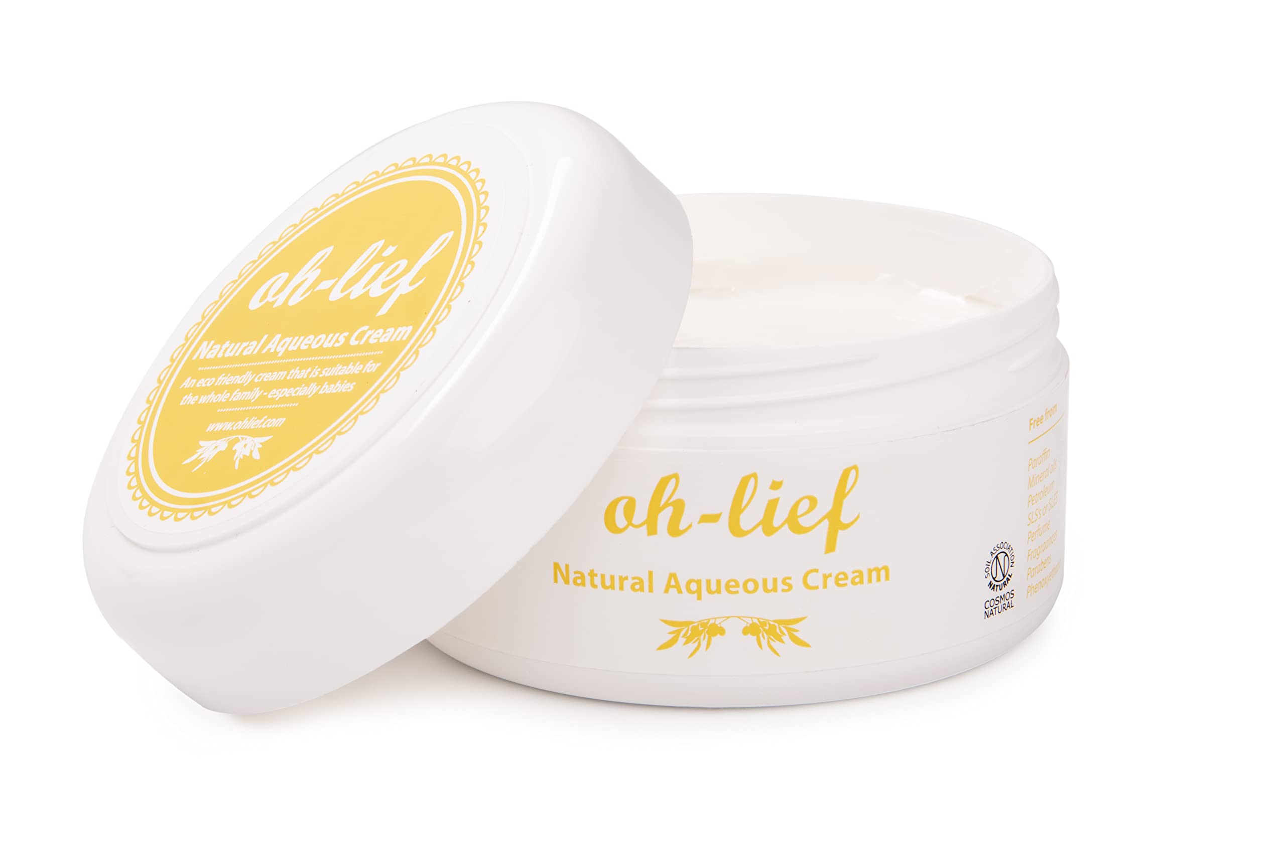 Oh-Lief Natural Aqueous Cream 250ml - Certified Natural & Organic, Emollient for Sensitive, Eczema-prone and dry Skin
