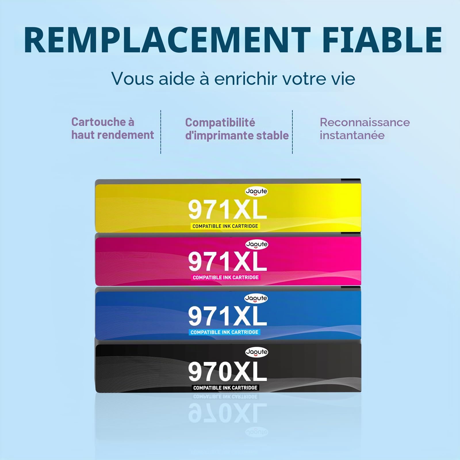 Jagute Lot de 4 cartouches d'encre 970XL 971XL compatibles avec HP 970 pour HP 971, cartouches de rechange pour HP Officejet Pro X476dw X576dw X451dw X551dw