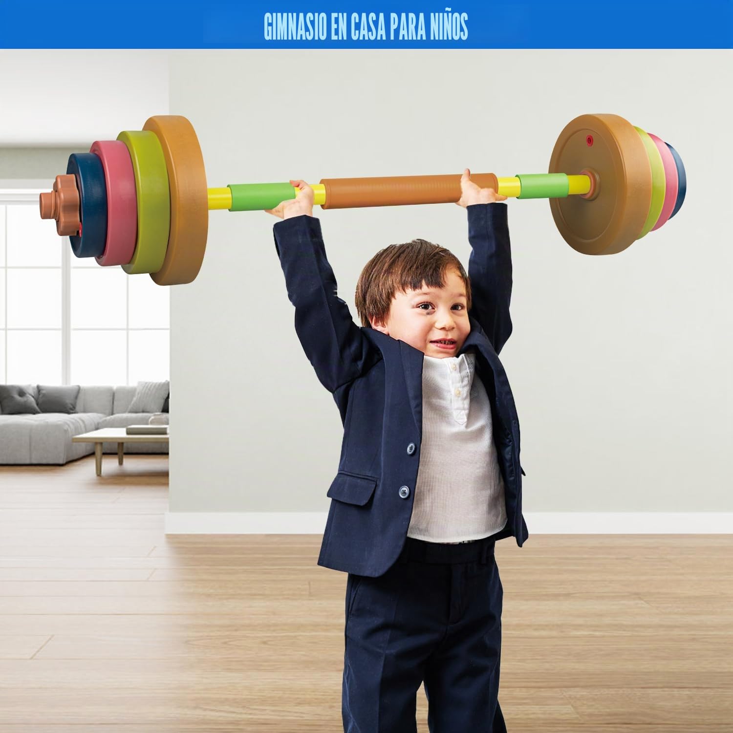Kids Gym Weights Set for Home - Barbell and Dumbbell Gym Equipment, Toddler Beginner Workout Toy for Pretend Play Lifting Exercise & Fitness - Adjustable Fill with Sand or Water