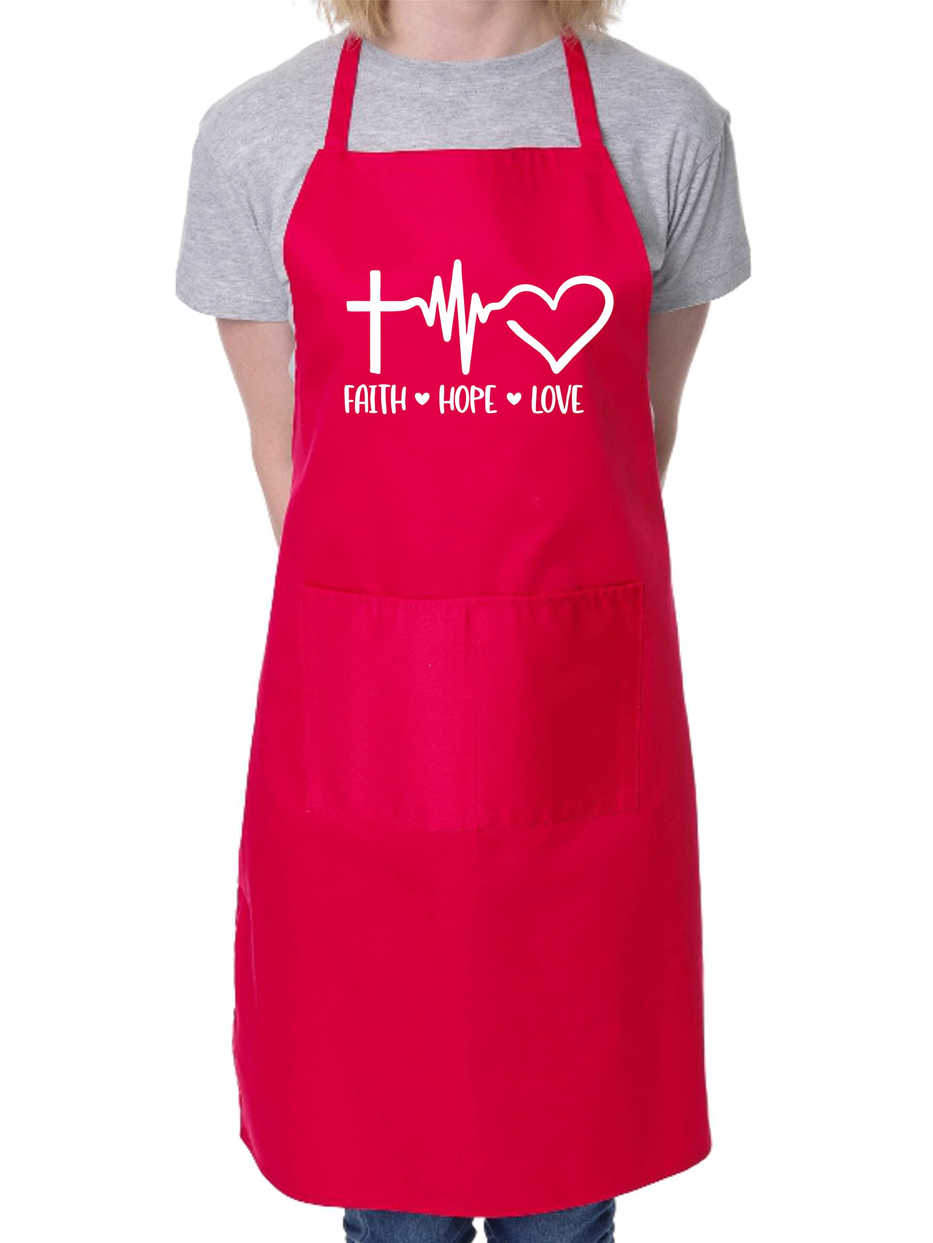Print4u Unisex Red Faith Hope Love Apron Church Christian Gift Cooking Baking Bbq