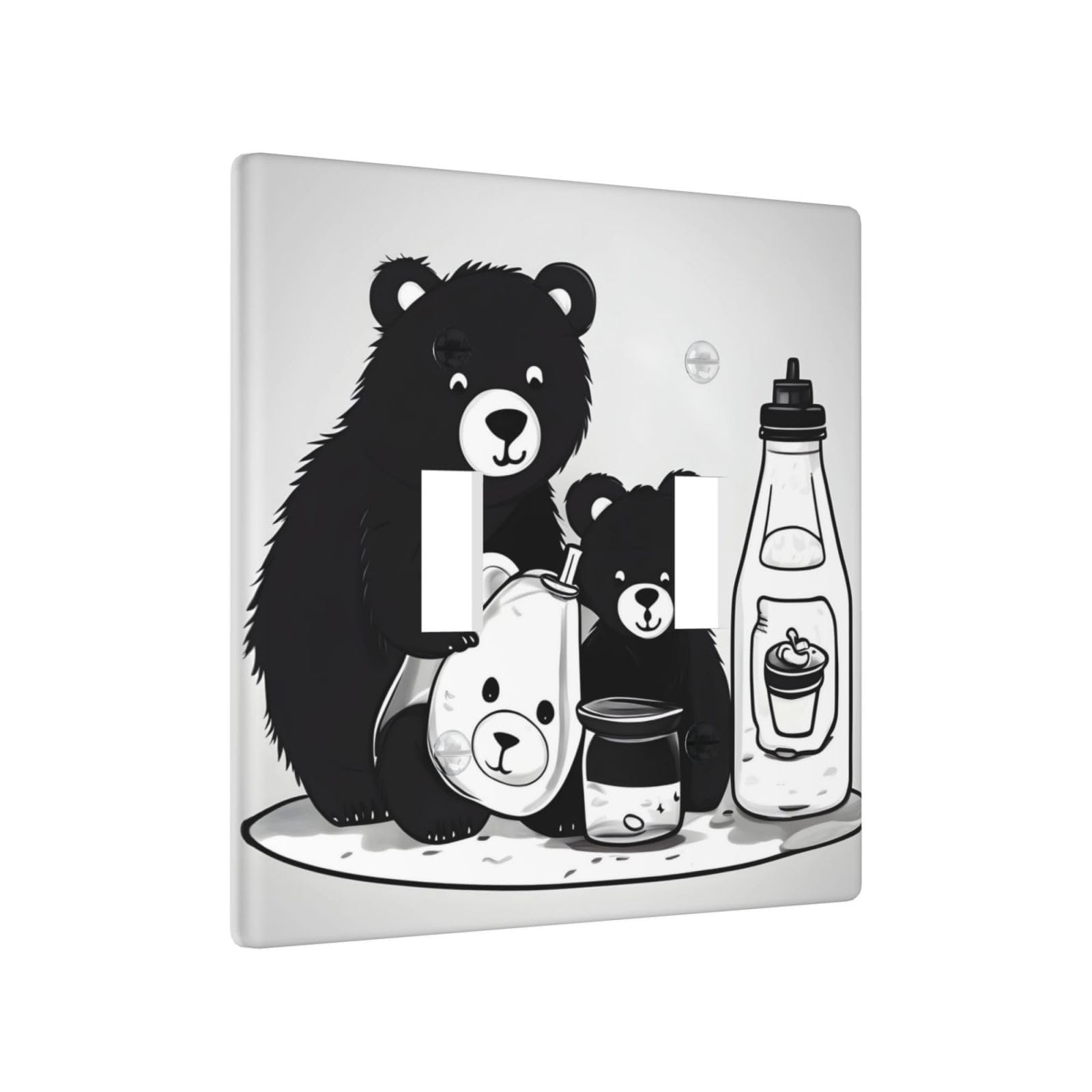 Cute milk bottle bear Durable Decorative Wall Plate Double Switch Cover - PC Material for Living Room, Kitchen, Bedroom