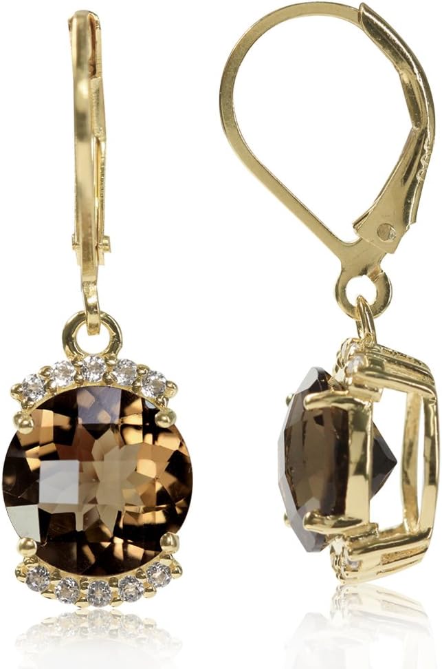 Silvershake4.5ct. Natural Smoky Quartz White Topaz Earrings for Women, 14K Gold Plated 925 Sterling Silver Leverback Earring