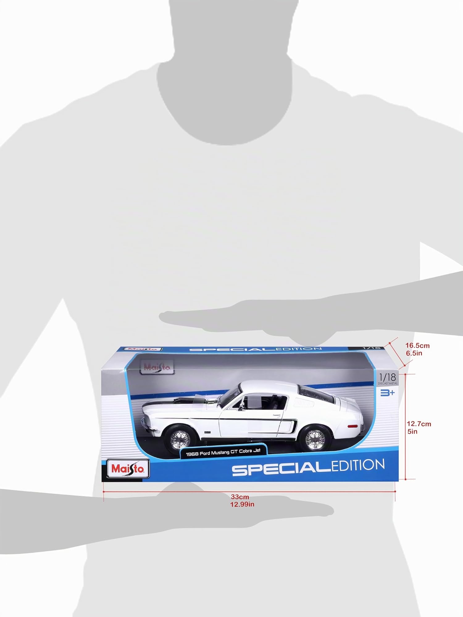 Maisto Ford Mustang GT Cobra Jet: Modellauto mit Federung, Maßstab 1:18, Türen und Motorhaube beweglich, Fertigmodell, lenkbar, 24 cm, hellblau (531167)