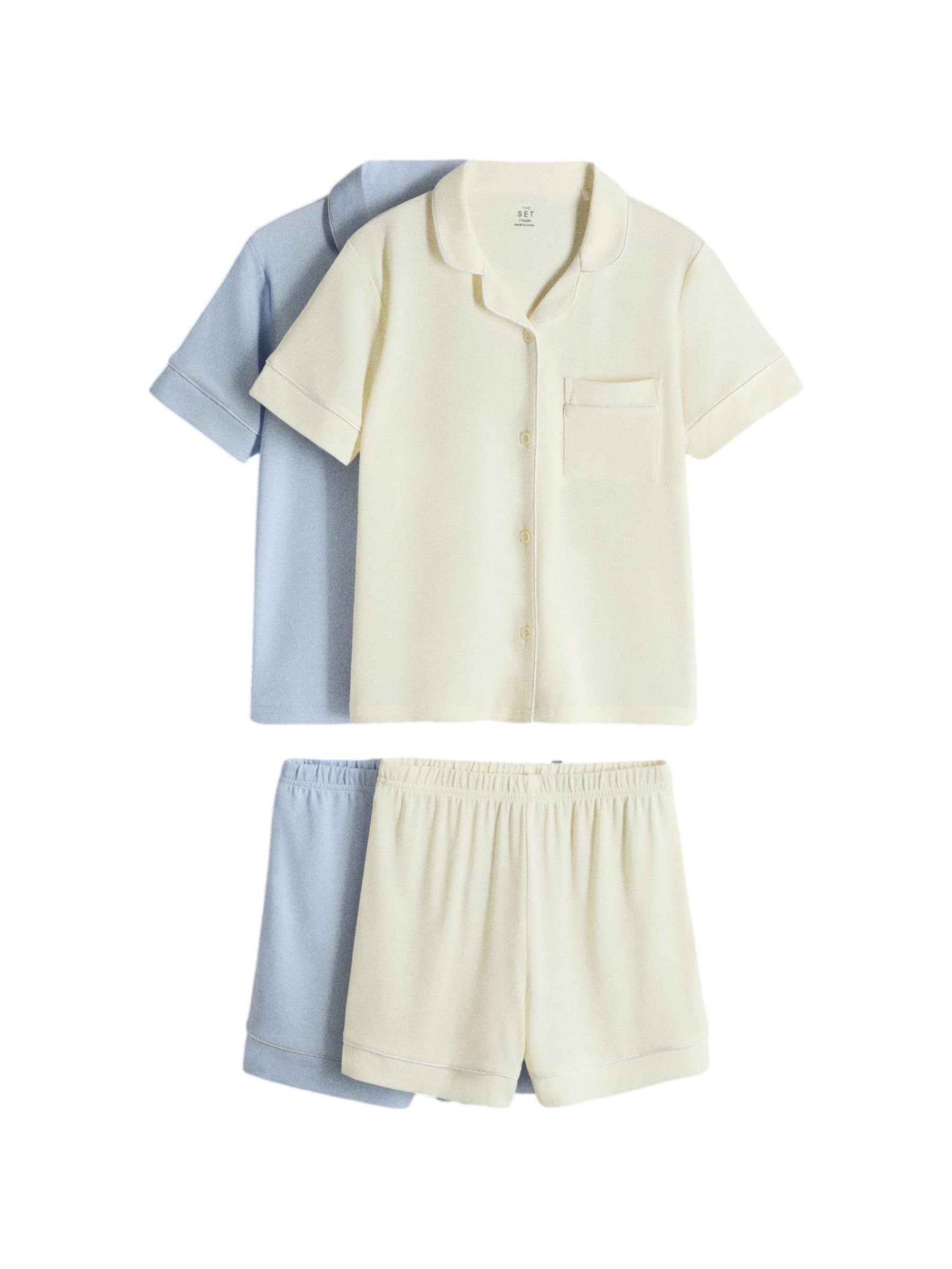 THE SET Ragazza Confezione da 2 Pigiami con Maglia a Maniche | Bambino, corte e shorts morbidi al tatto, Standard, Mid Rise, Pull On