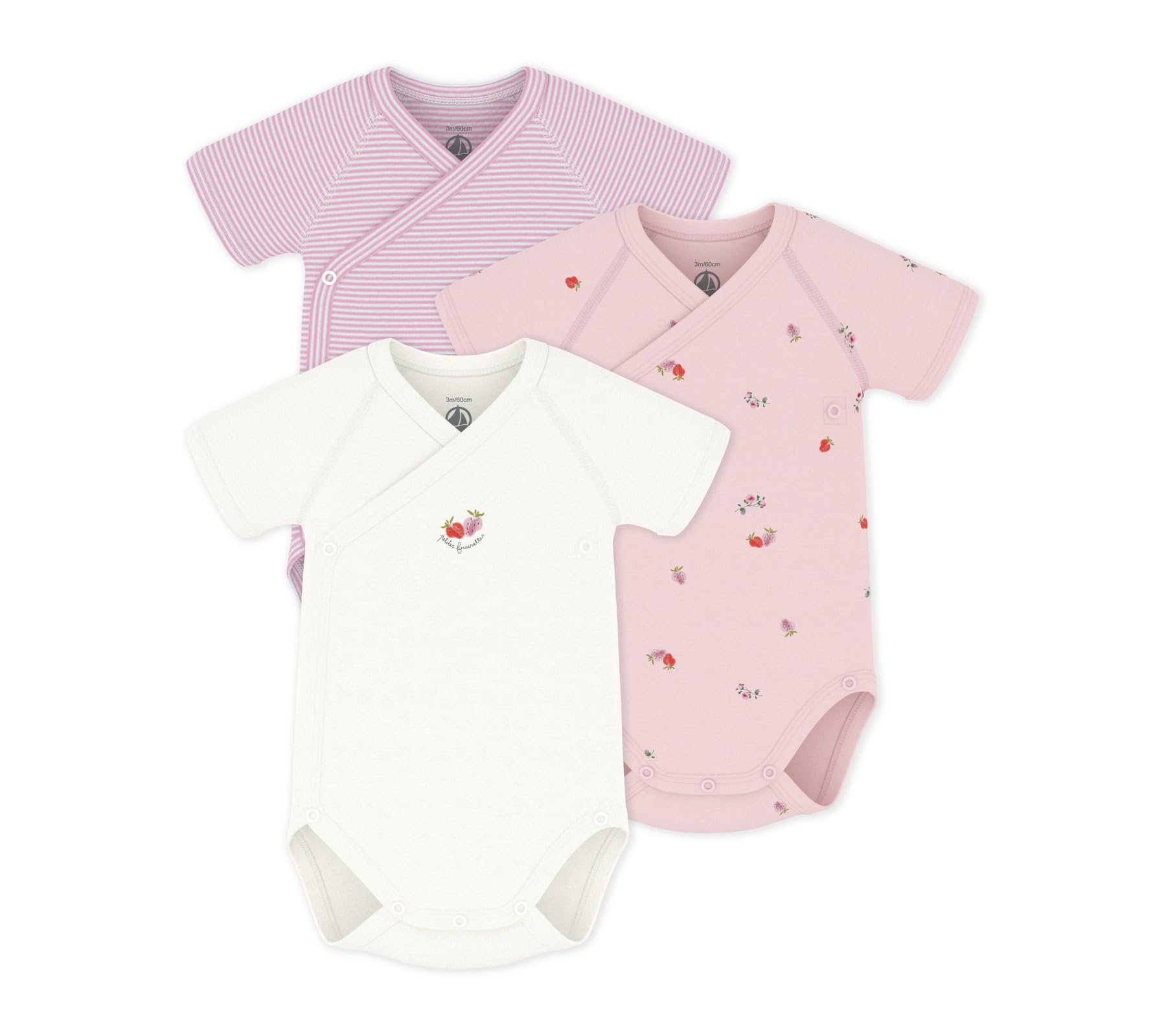 Petit Bateau Lot de Bodies Croisés Manches Courtes en Coton Imprimé Bébé Multicouleur A0fau00 Sous Vêtements JOUR Bébé fille (lot de 3)