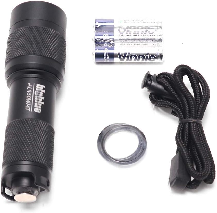 Bigblue AL450N 450 Lumens 8° Beam Angle Mini Dive Light w/Tail Switch & Batteries, Black