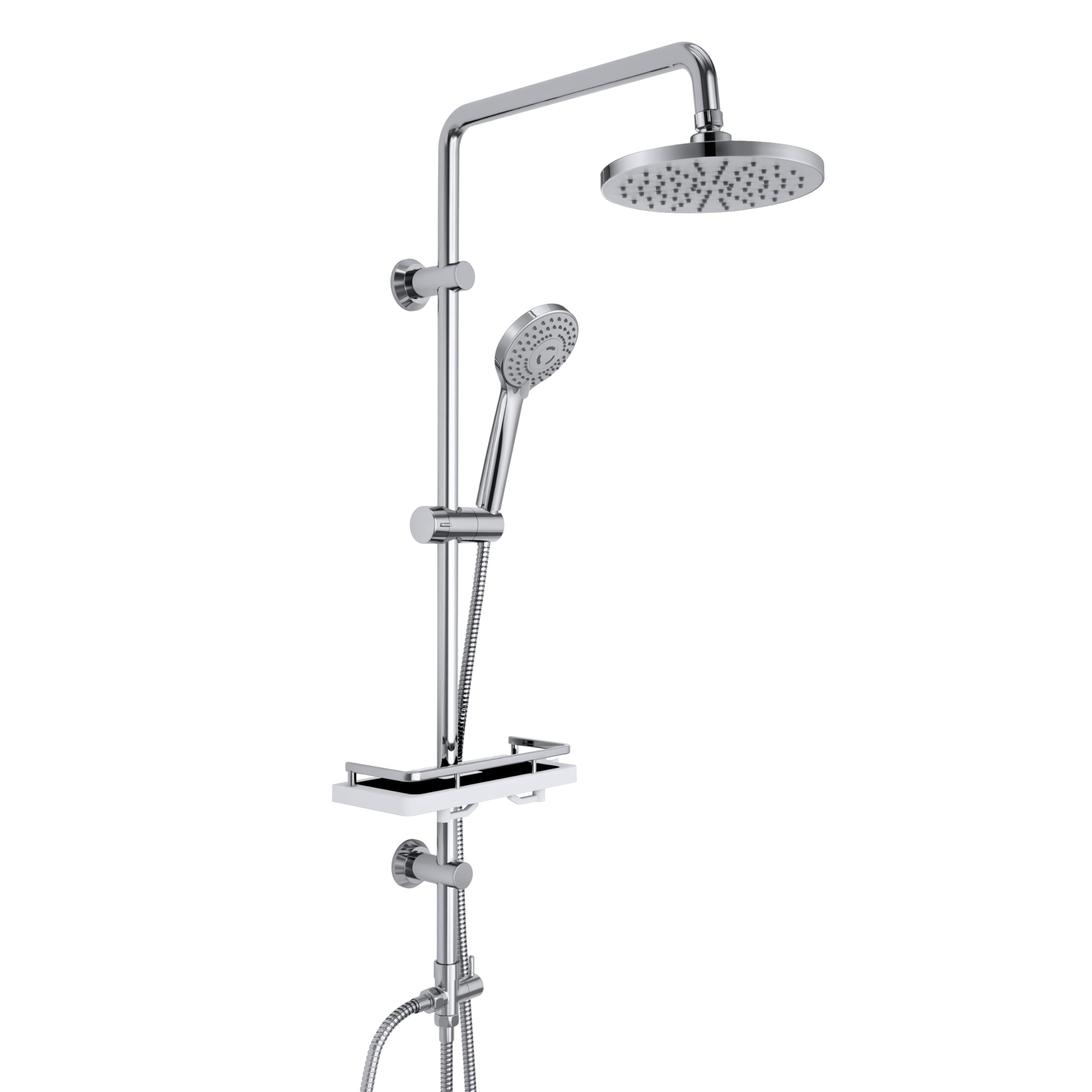 Görbach Colonna Doccia Acciaio Inox Senza Miscelatore Fori Muro Colonna Doccia idromassaggio Asta Doccia Set Doccia a Pioggia con Soffione e Doccetta in ABS D20cm