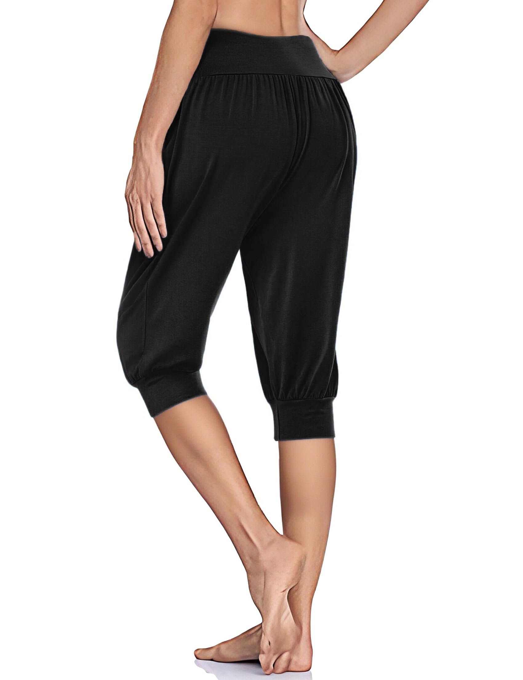Terecey Pantalon Sarouel Femme Taille Haute Coupe Ample Pantalons 3/4 Été Léger Bouffant Pants pour Pilate Hippie Yoga Fitness Danse